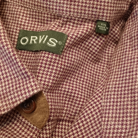 Orvis Shirt Mens 2XL XXL Burgundy White Check Plaid Flannel Outdoors Work Fall - Picture 5 of 5